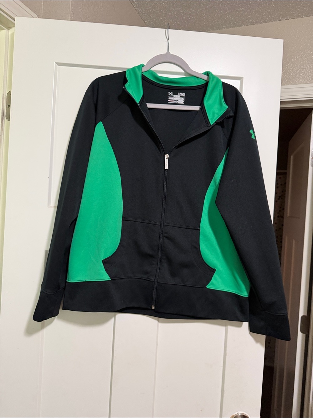 Under Armour Black and Green Zip-Up Performance Jacket